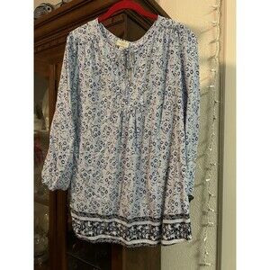 St John's Bay Blue Paisley Long Sleeve Pullover Blouse Size XXLT BoHo Peasant